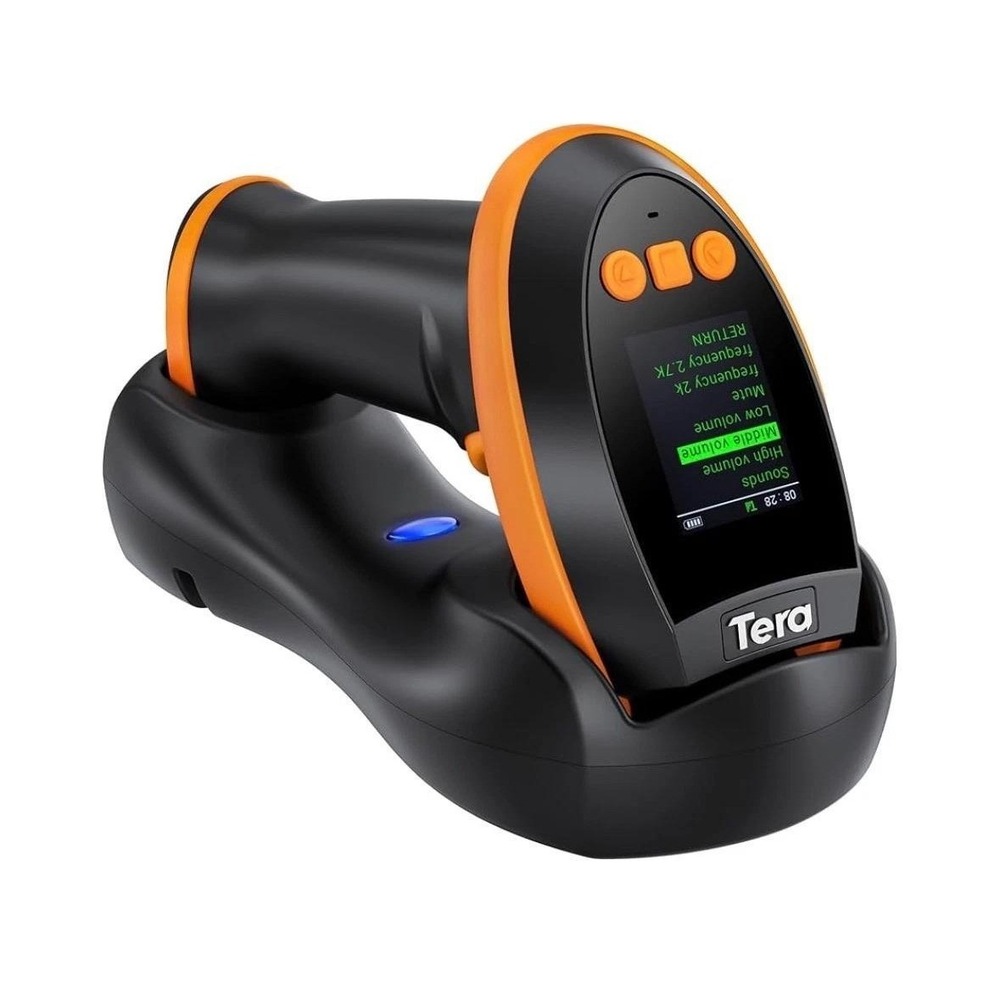 Tera Wireless Barcode Scanner with LCD Screen and Charging Cradle Black Orange